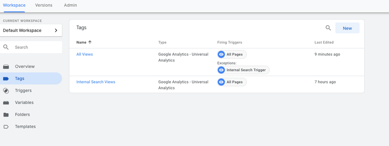 google tag manager tags panel