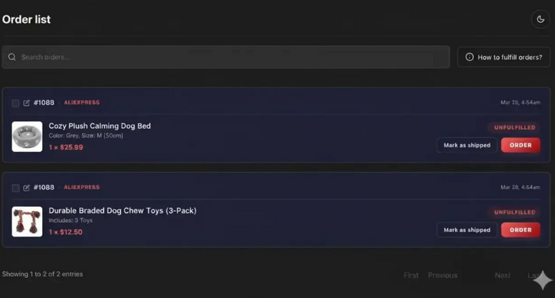Importify orders screen for managing Jumpseller supplier orders