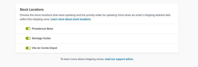 Shipping zones stock location