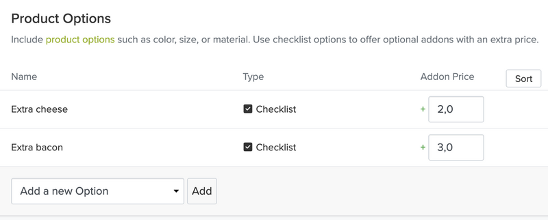 Product Options Section