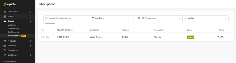 subscriptions list page