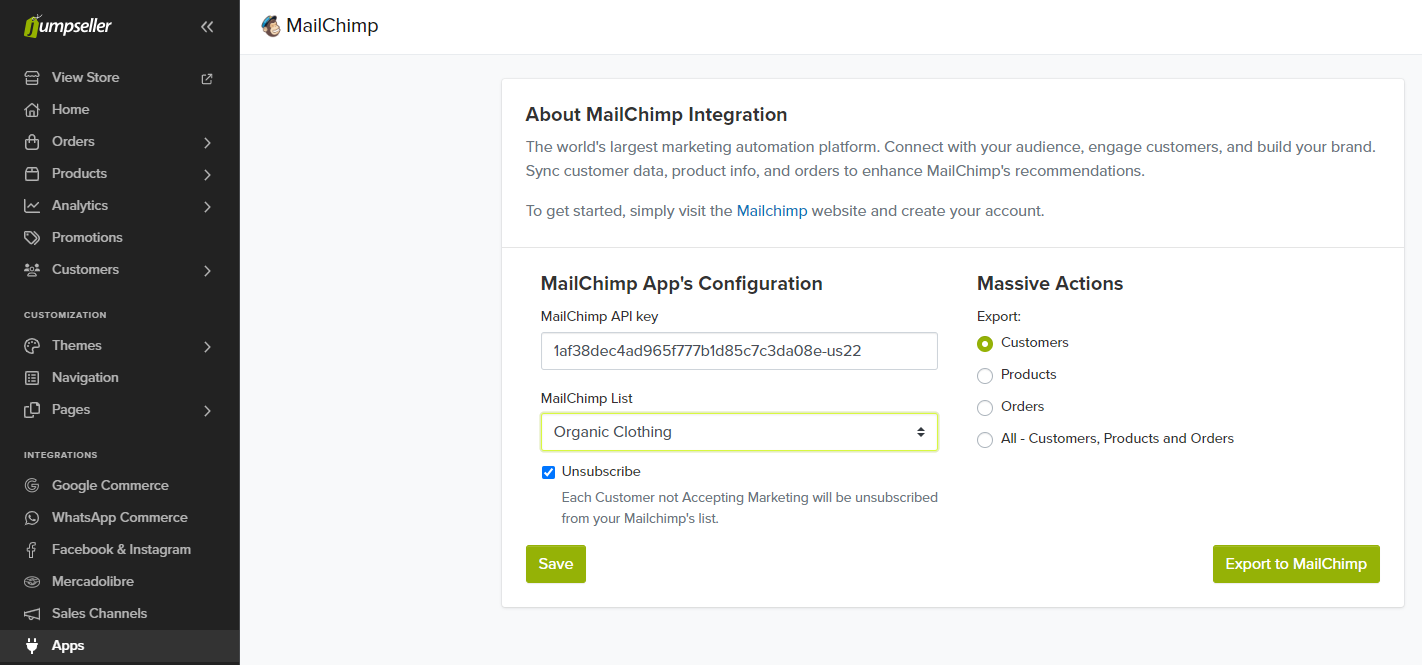 mailchimp paste api key